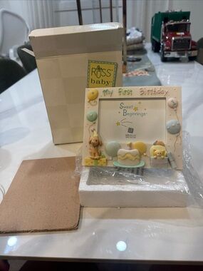 Russ Baby Pastel Yellow and Mint 'My First Birthday' Ceramic Frame